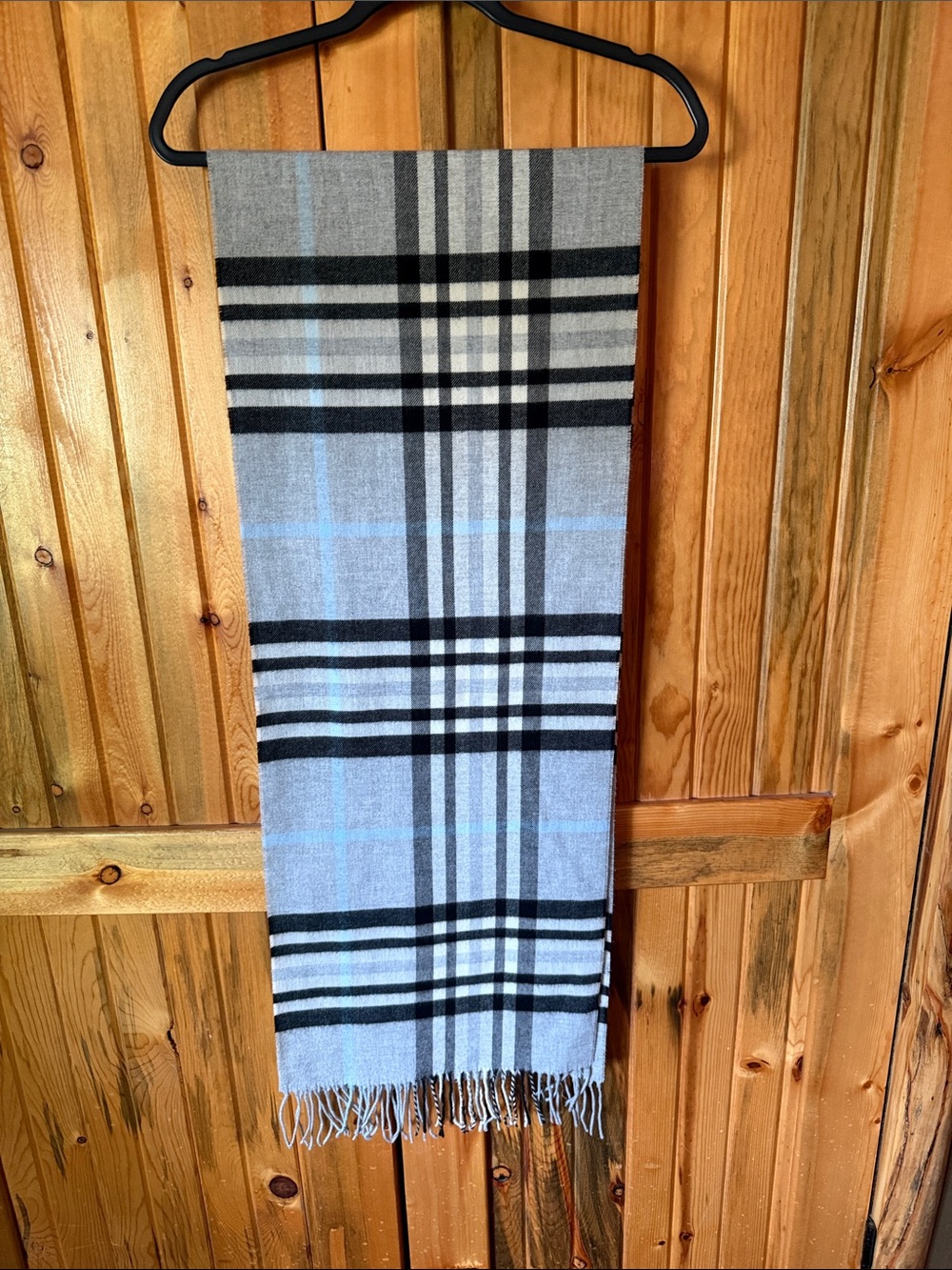 V. FRAAS Light Blue and Black Plaid Scarf